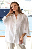 THE WHITE LINEN QUATER LENGTH CHEMISE